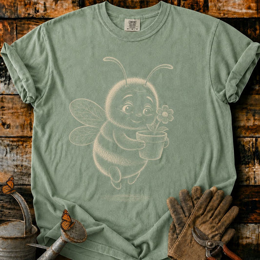 Bee With Flower Pot Art T-Shirt