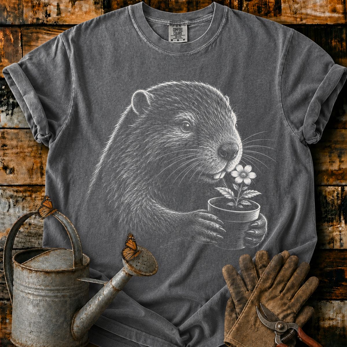 Castor With Flower Pot Art T-Shirt