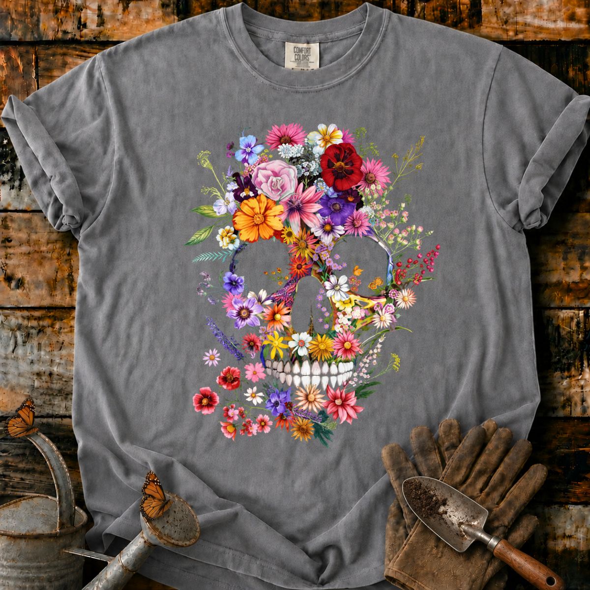 Vibrant Floral Skull T-Shirt