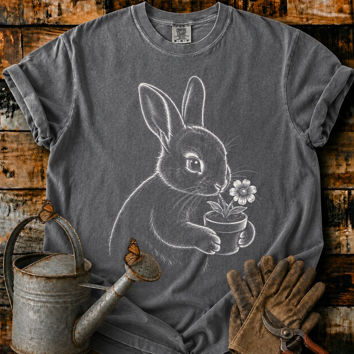 Rabbit With Flower Pot Art T-Shirt
