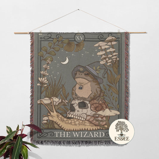 Tarot Wizard Toad Woven Blanket