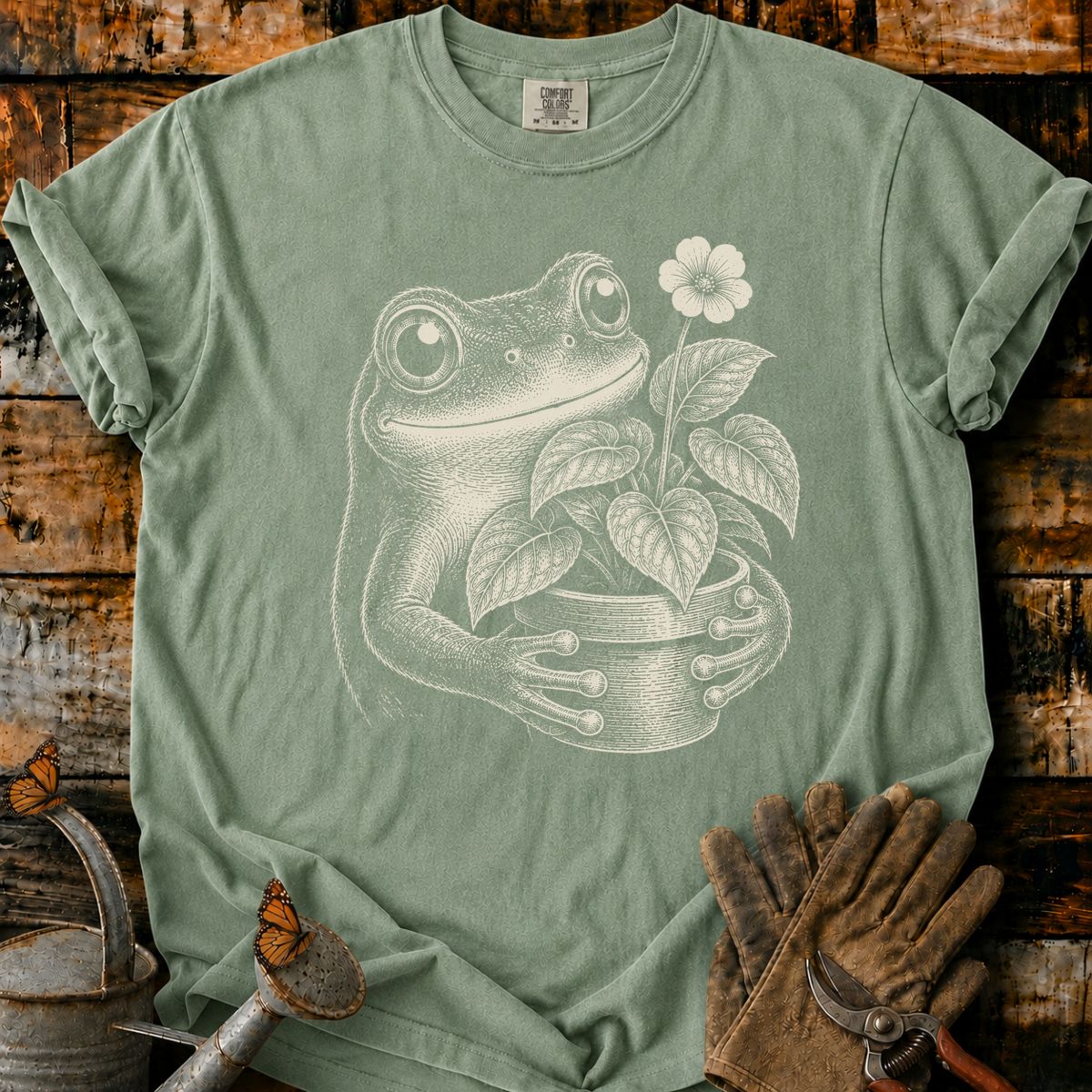Frog With Flower Pot Art V5 T-Shirt