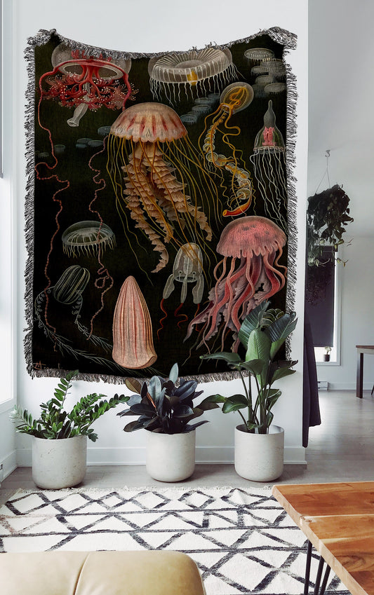 Vintage Jellyfish Woven Blanket