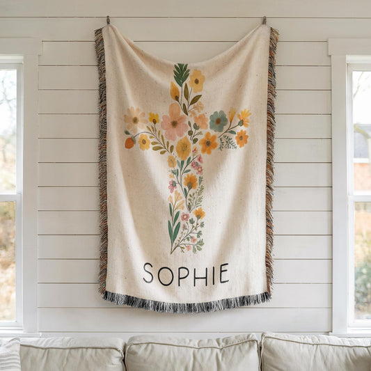 Personalized Floral Cross Blanket