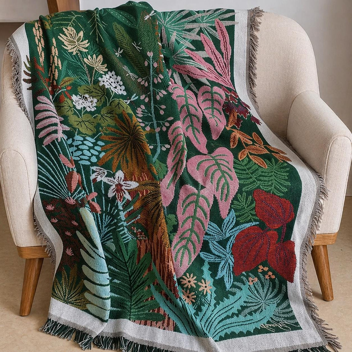 Colorful Botanical Woven Blanket