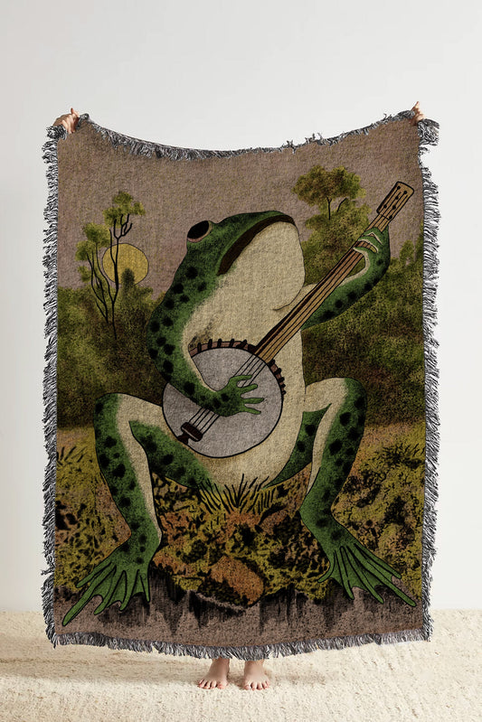 Frog Playing Banjo Woven Blanket
