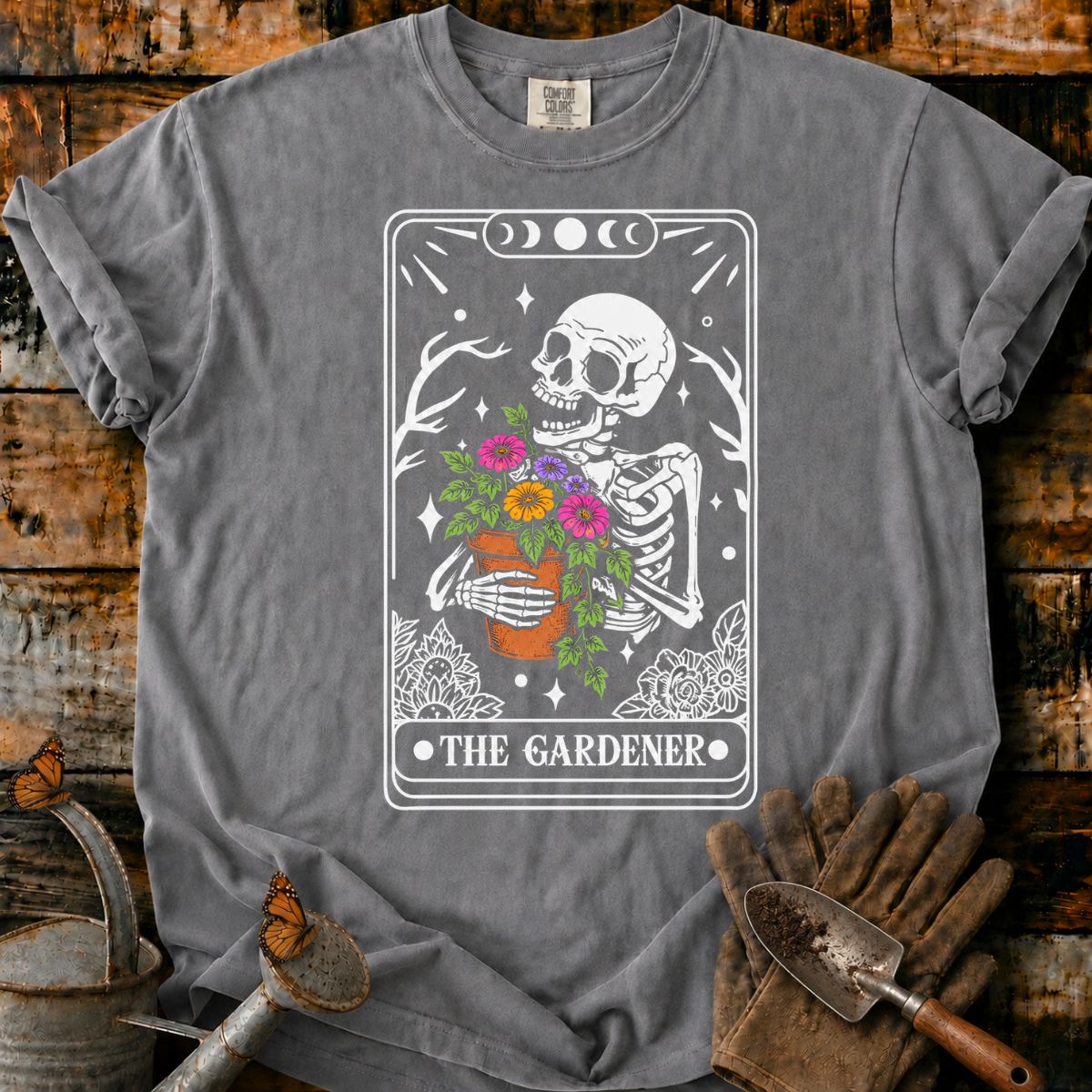 The Gardener Skeleton Tarot Card T-Shirt