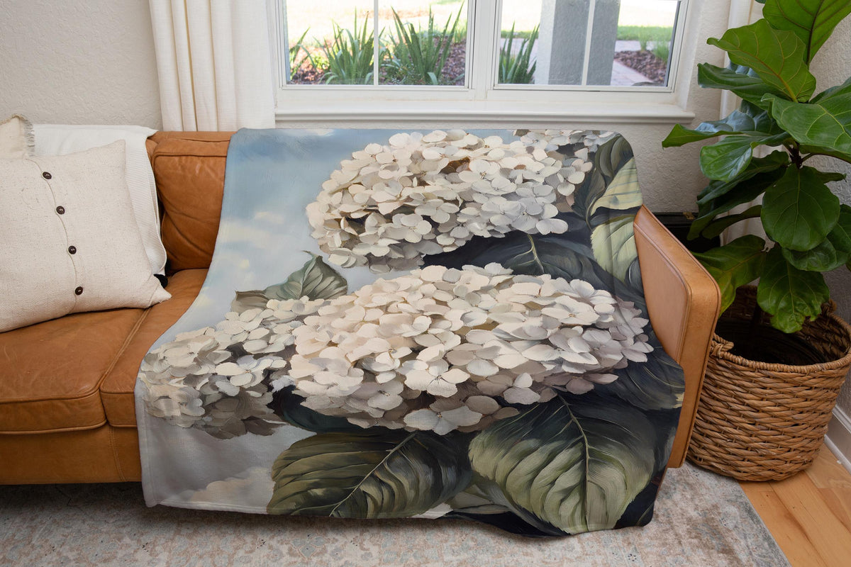 White Hydrangea Woven Blanket