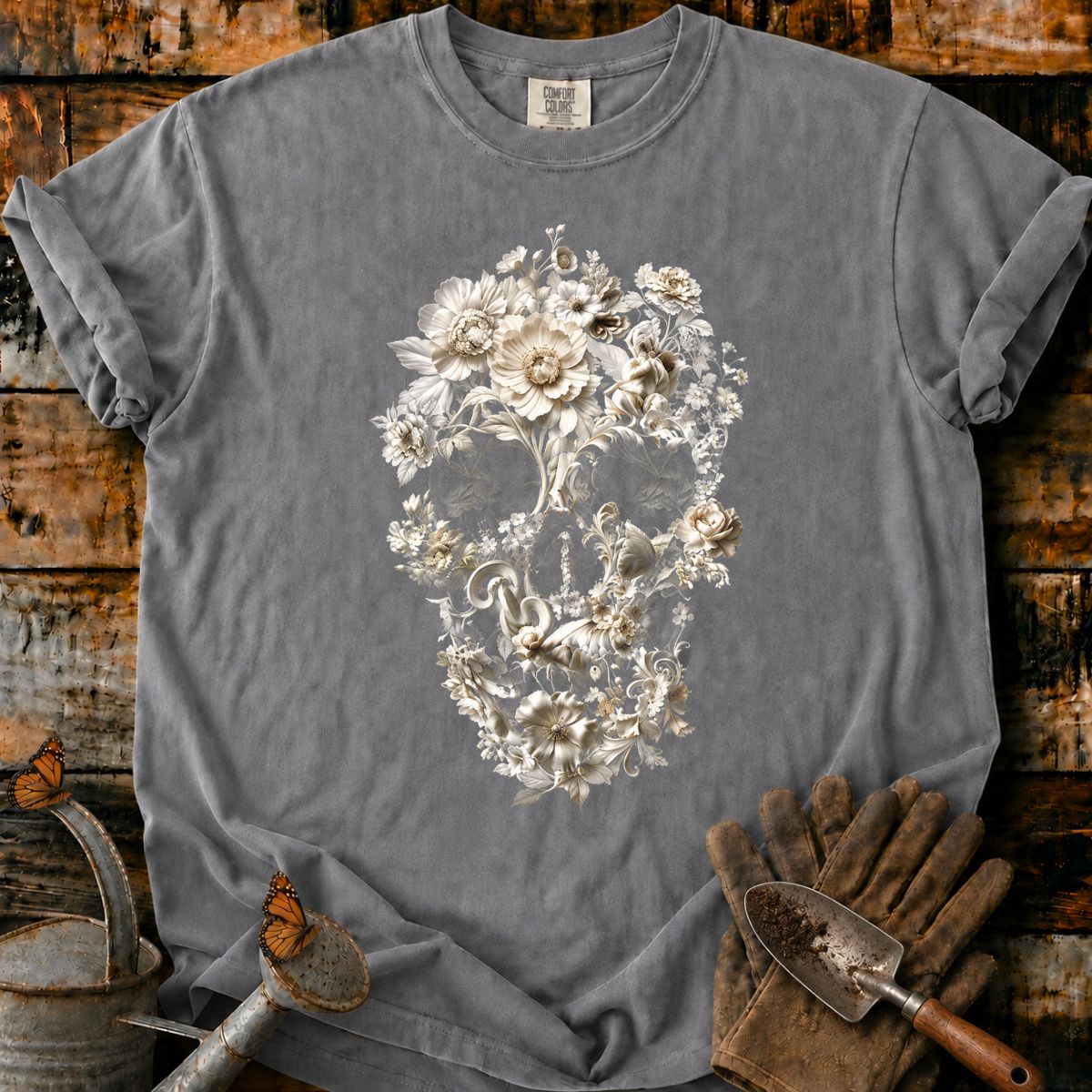 Gothic Floral Skull in Bloom T-Shirt