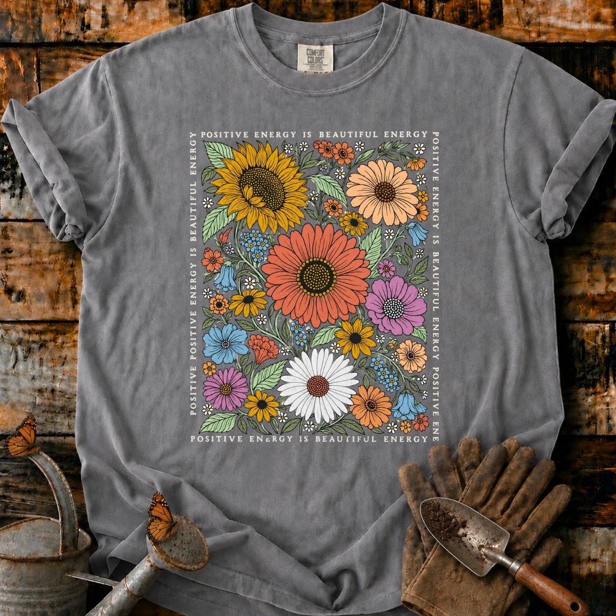 Cascading Retro Wildflower Energy Border T-Shirt