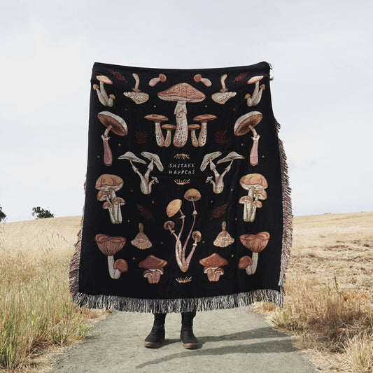 Shitake Happens Mushroom Woven Blanket