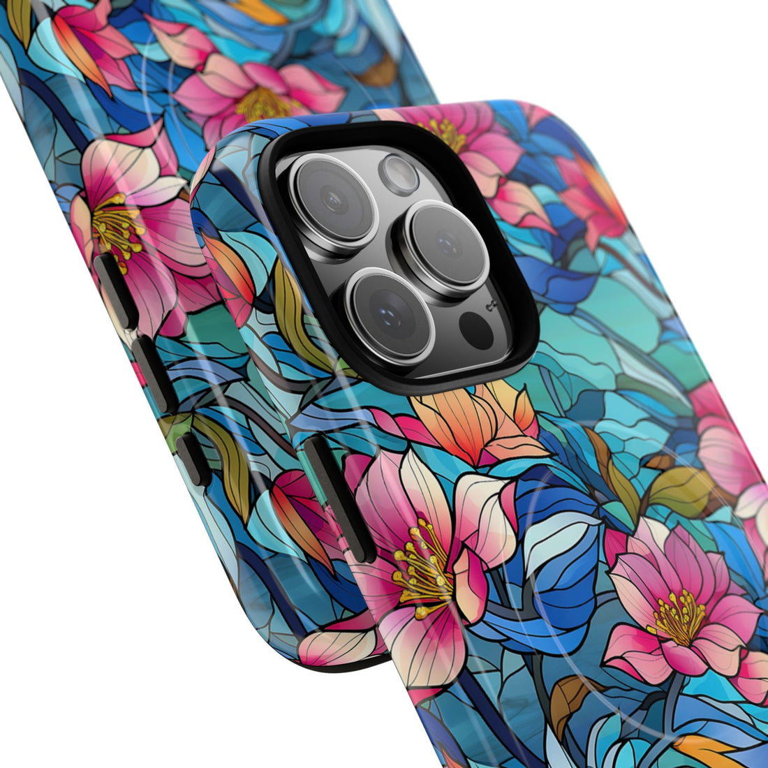 Stained Glass Pink Flowers MagSafe Case