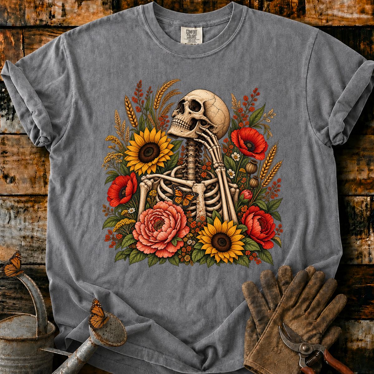 Skeleton With Flowers T-Shirt
