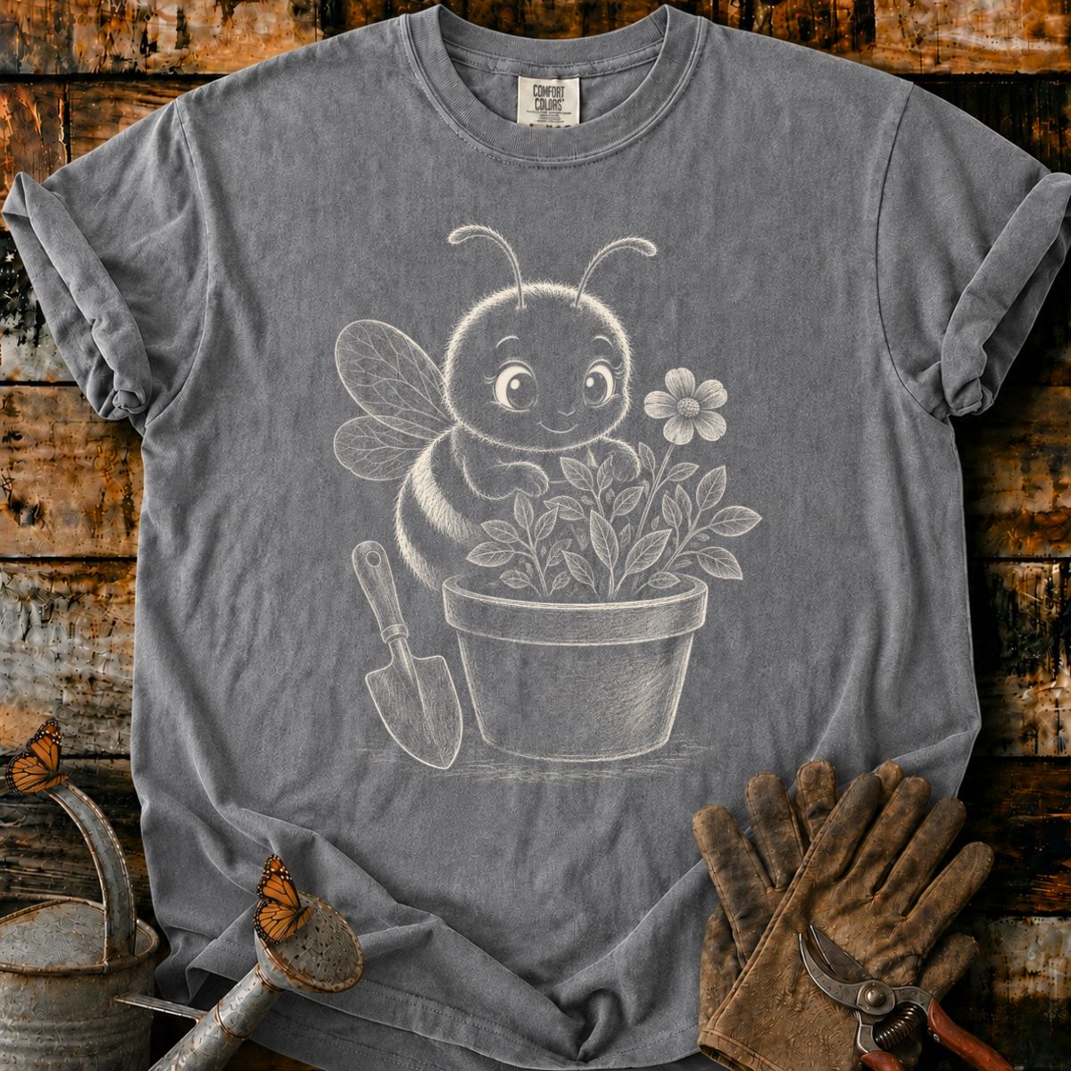 Bee With Flower Pot Art V2 T-Shirt