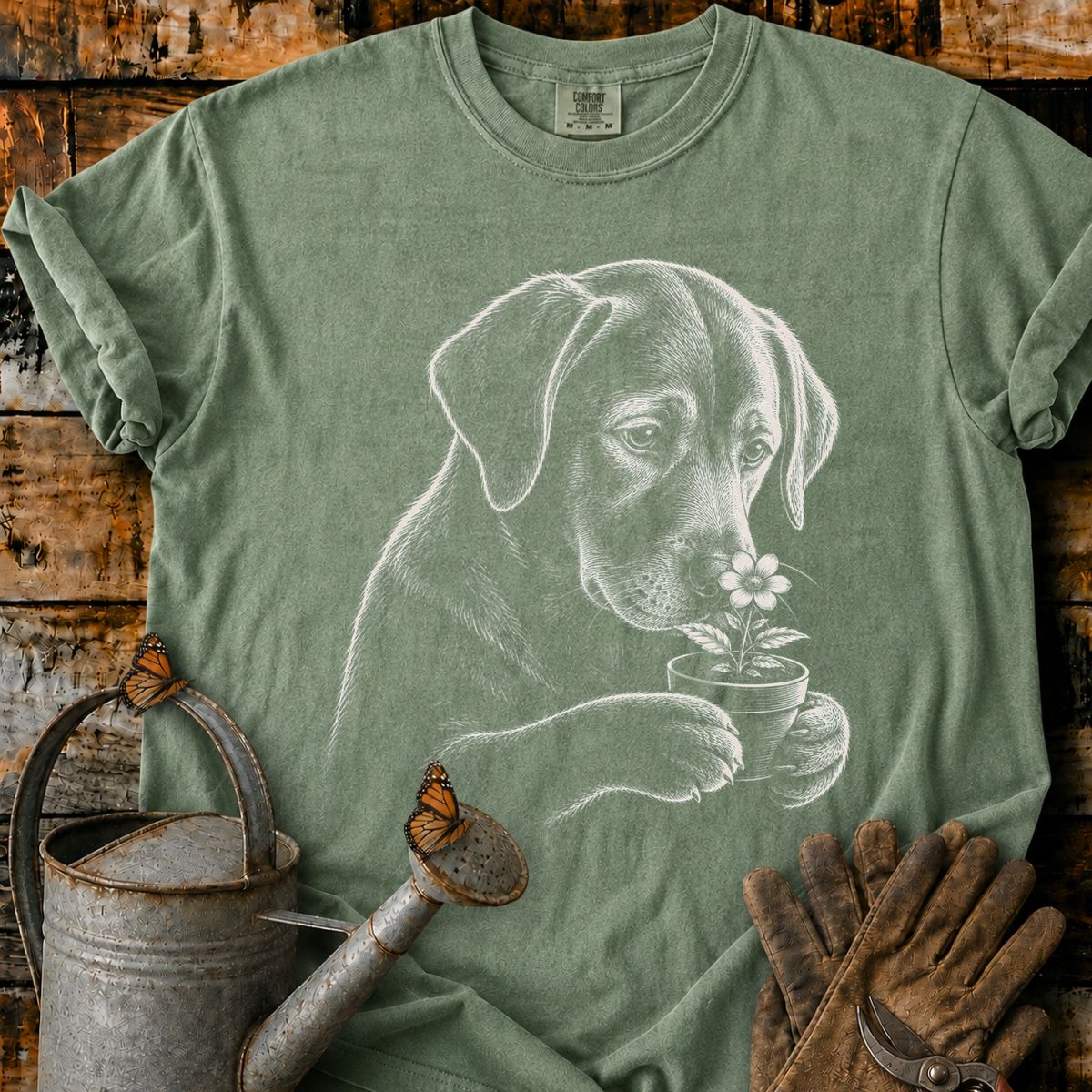 Labrador With Flower Pot Art T-Shirt