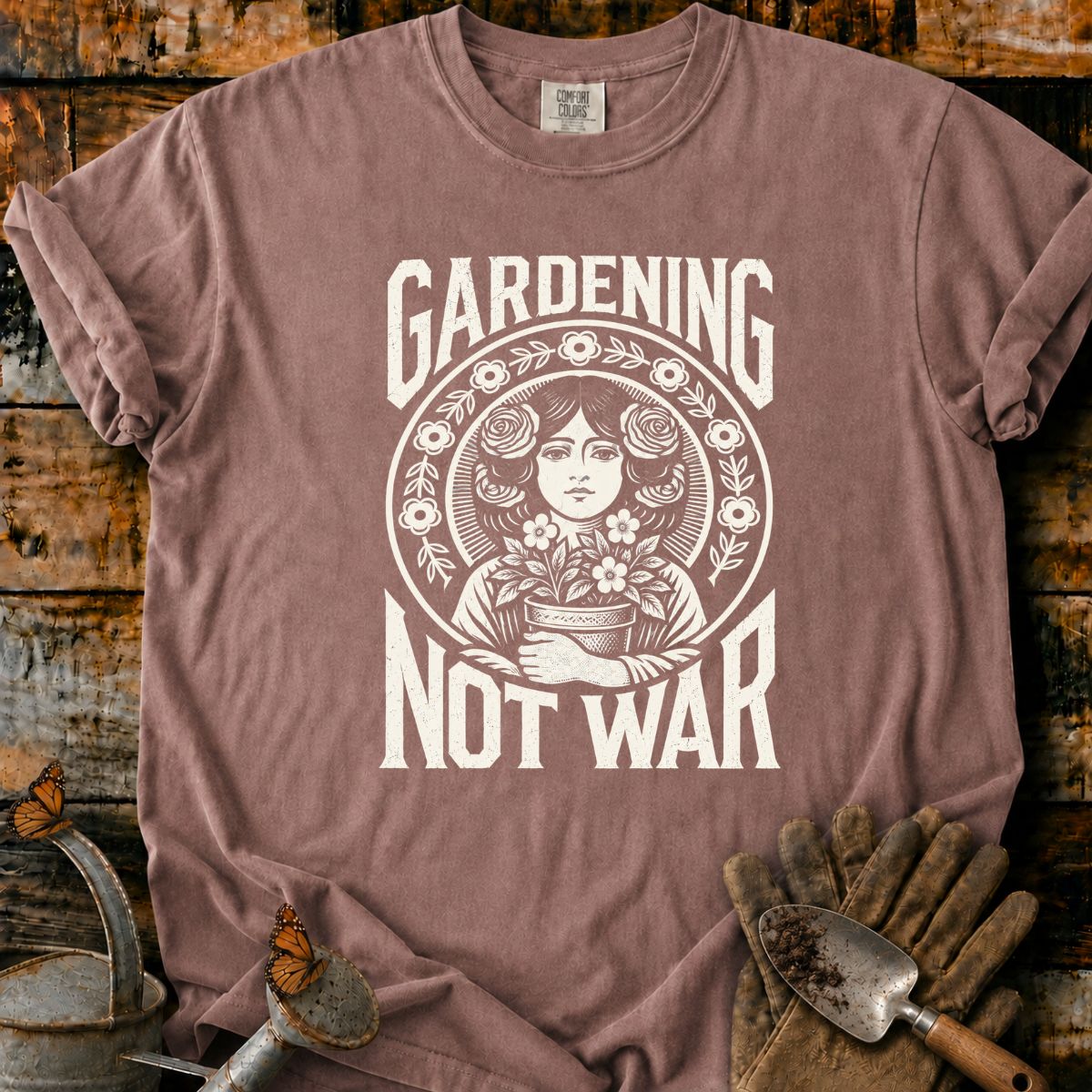 Gardening Not War Floral T-Shirt