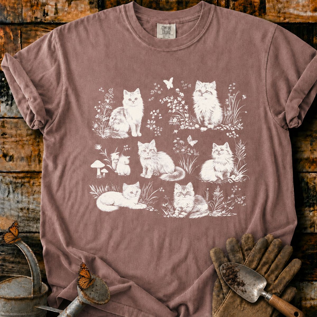 Vintage Botanical Cat Garden T-Shirt