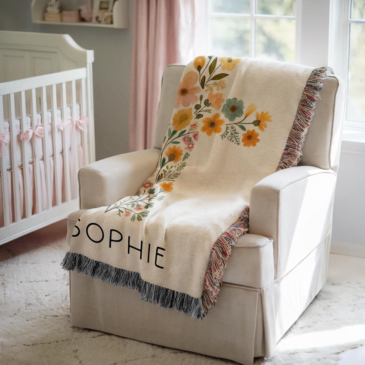 Personalized Floral Cross Blanket