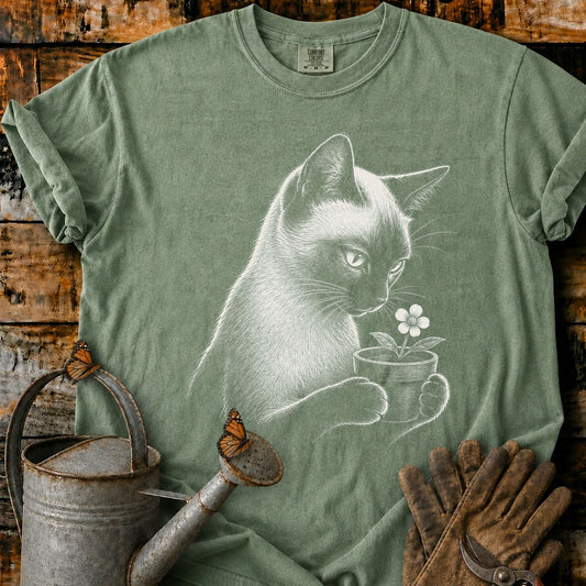 Siamese Cat With Flower Pot Art T-Shirt