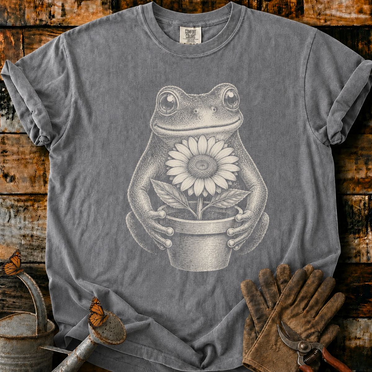 Frog With Flower Pot Art V1 T-Shirt