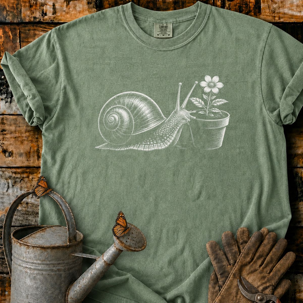 A Snail With Flower Pot Art T-Shirt