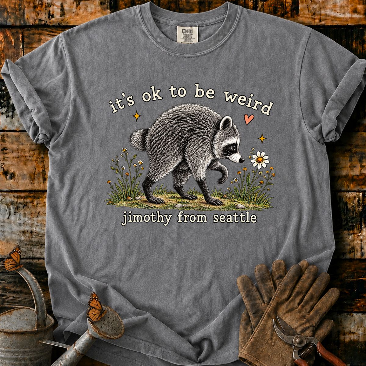 Whimsical Raccoon Wildflower T-Shirt