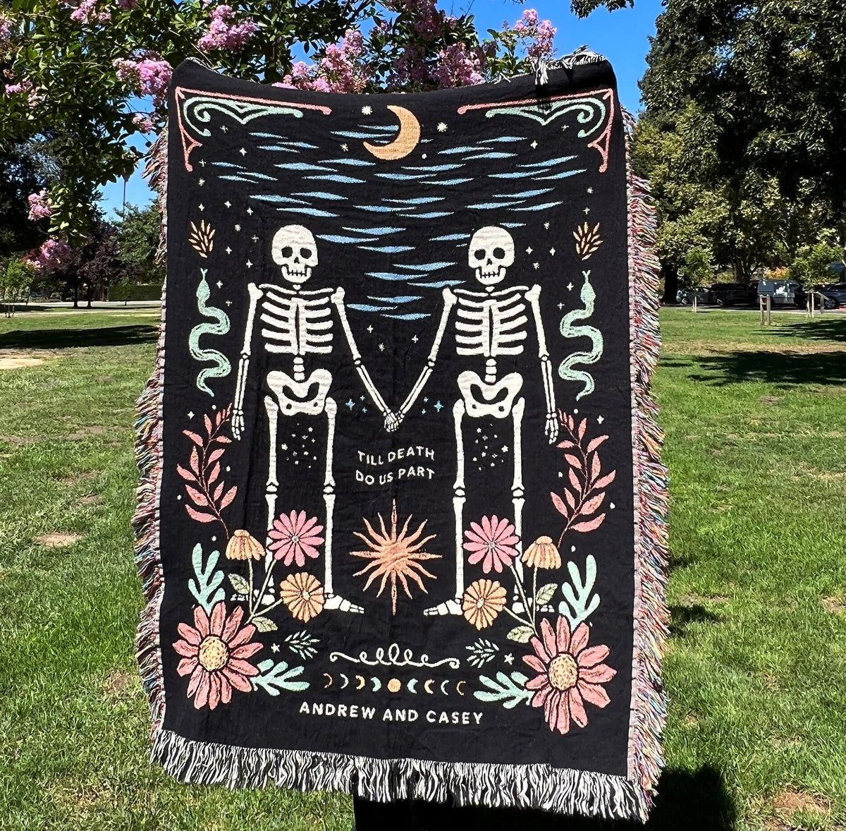 Personalized Skeleton Couple Woven Blanket