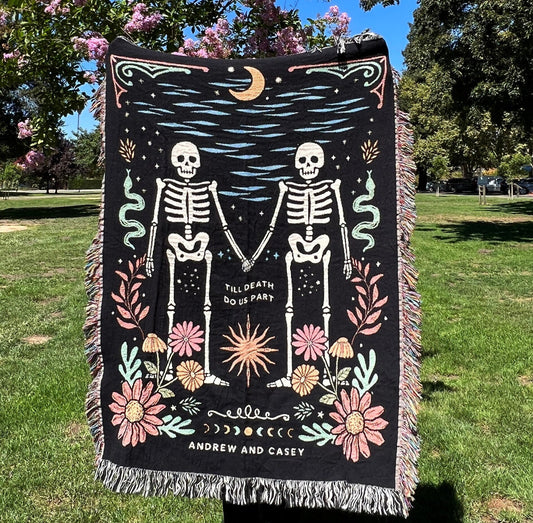 Personalized Skeleton Couple Woven Blanket