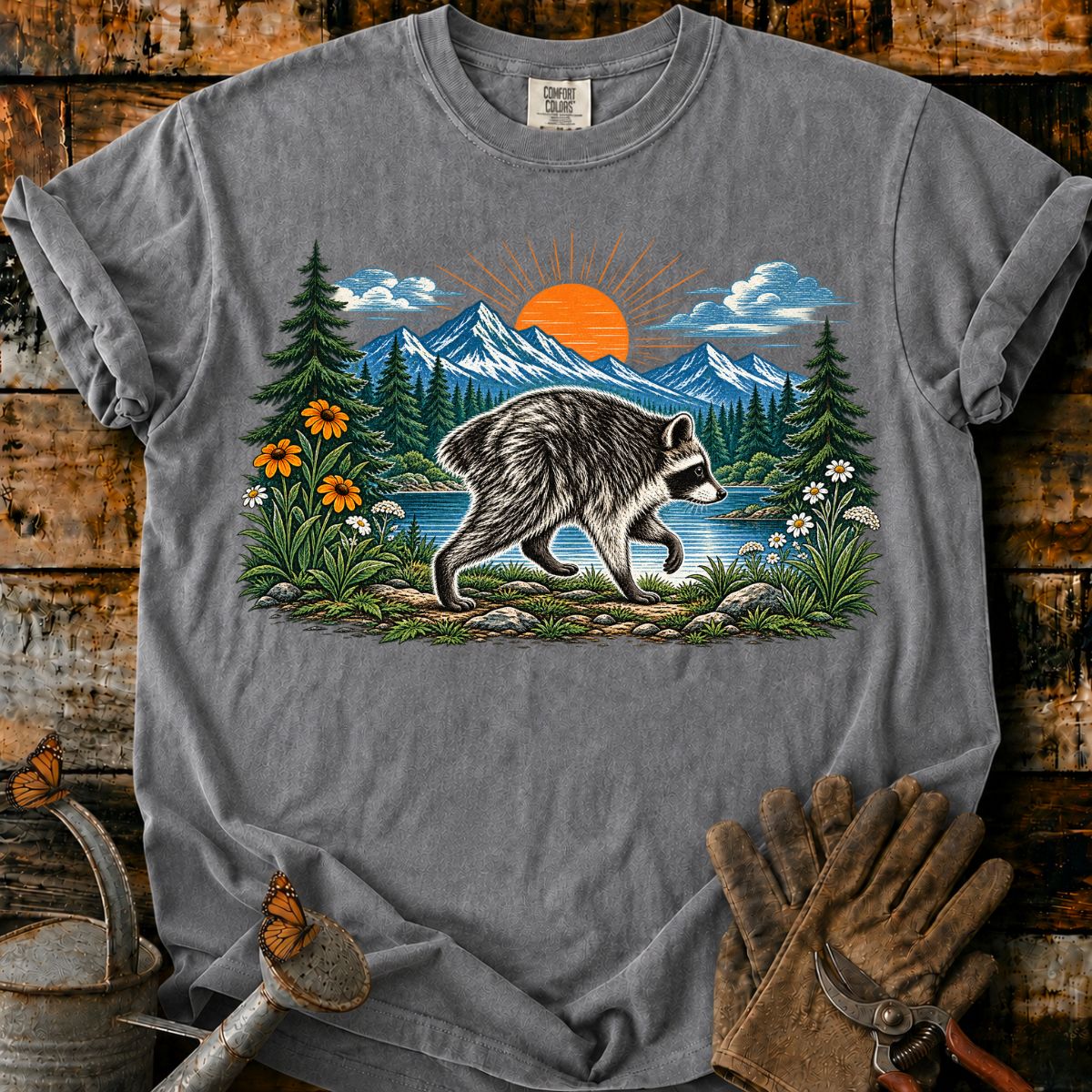 Raccoon Beneath the Mountain Sun T-Shirt