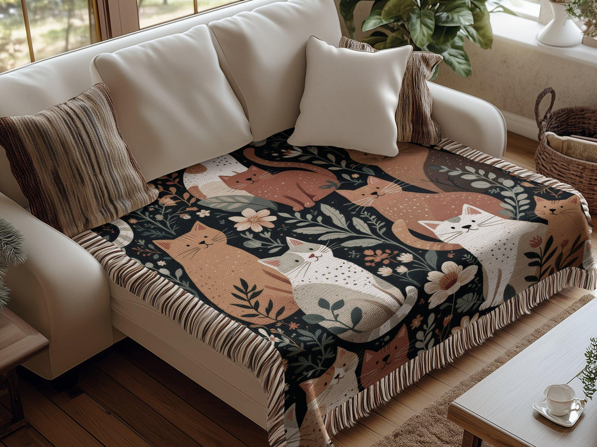 Cat Garden Woven Blanket