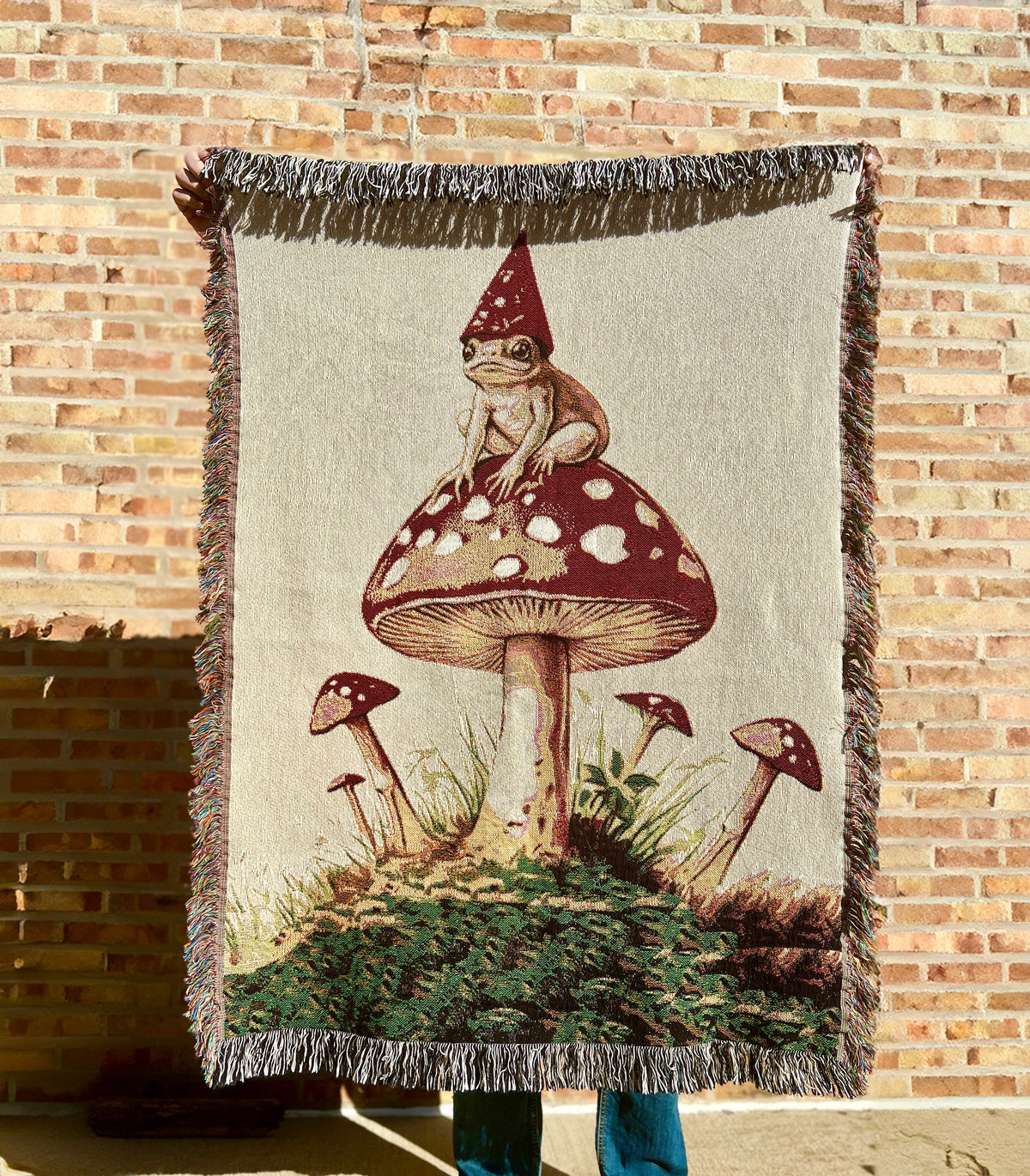 Toad Mushroom Gnome Woven Blanket