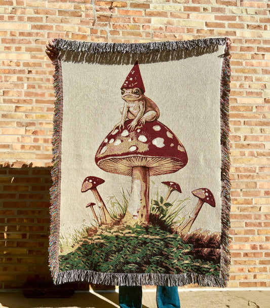 Toad Mushroom Gnome Woven Blanket