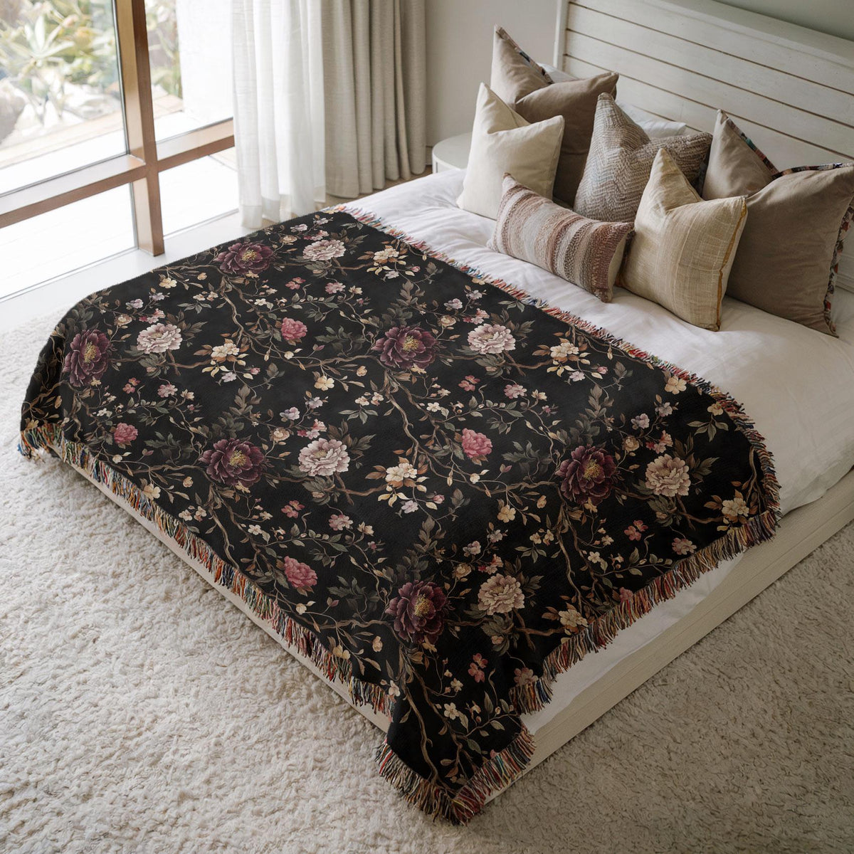 Chinoiserie Peony Woven Blanket