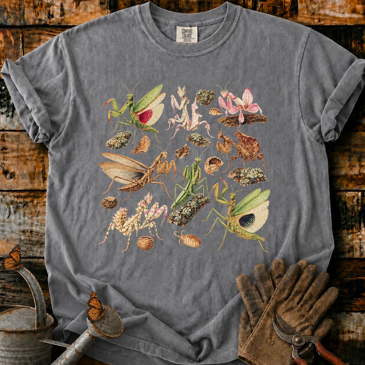Vintage Mantis Botanical Collage T-Shirt