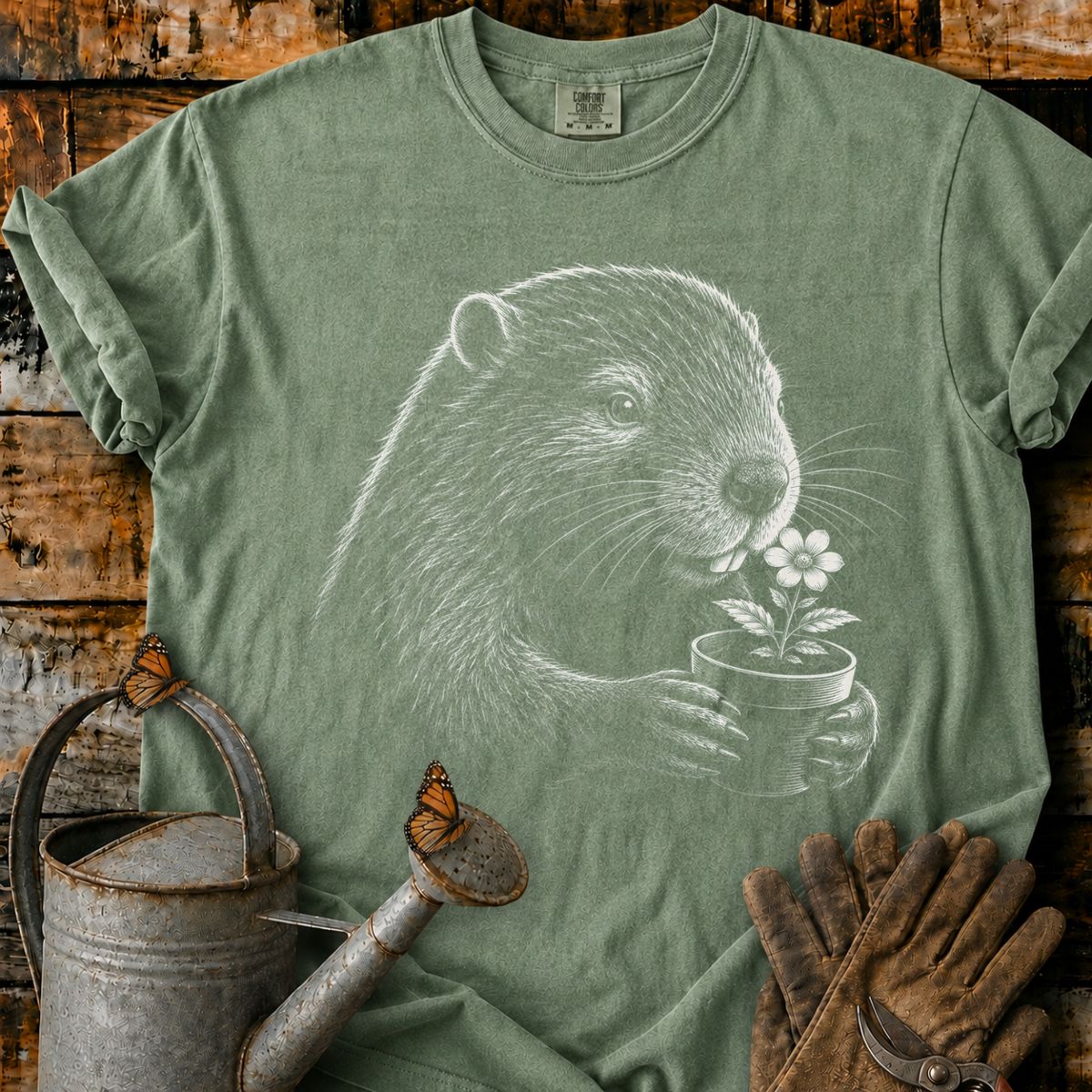 Castor With Flower Pot Art T-Shirt