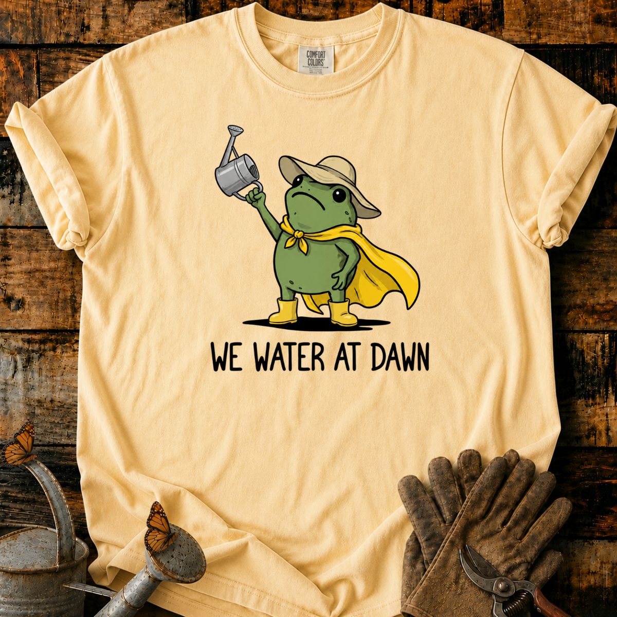 Frog Gardener_ We Water at Dawn T-Shirt