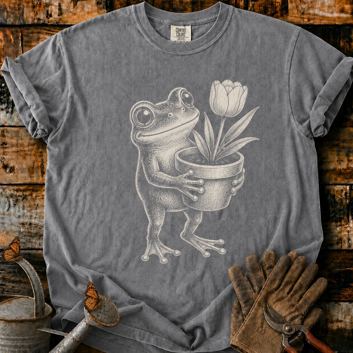 Frog With Flower Pot Art V2 T-Shirt