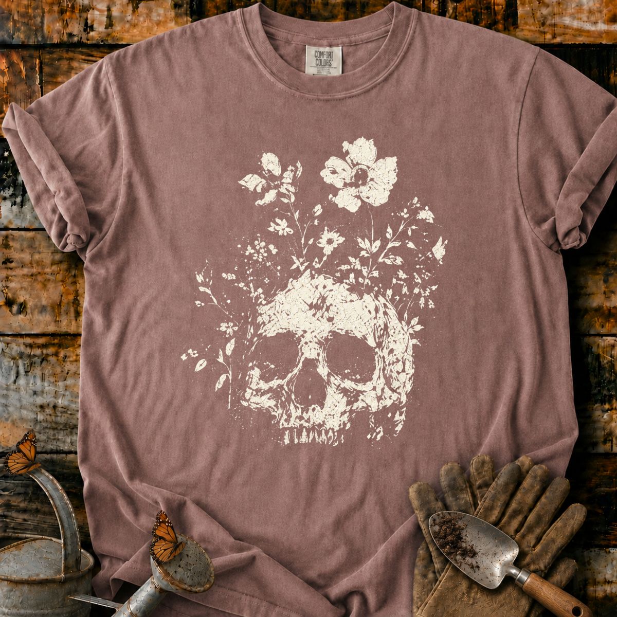 Distressed Floral Skull T-Shirt