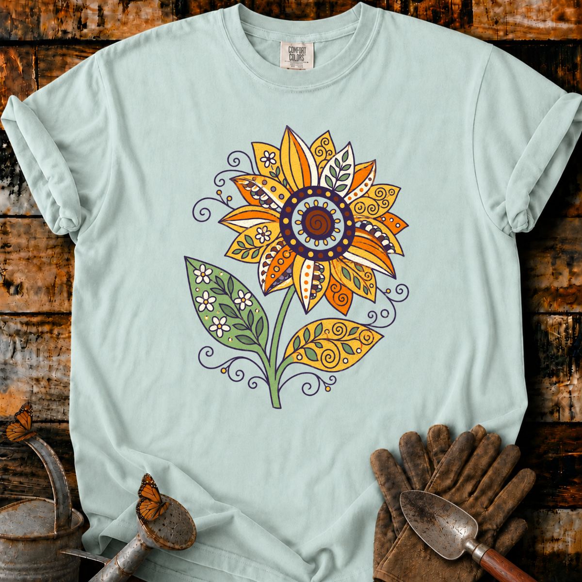 Ornate Sunflower on Lavender Fabric T-Shirt