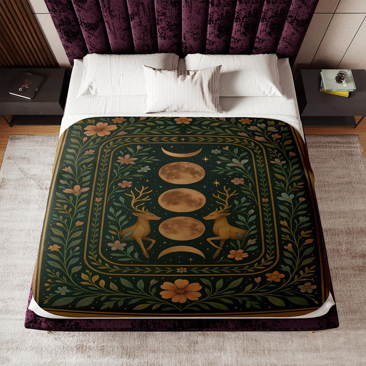 Moon Phase Deer Woven Blanket
