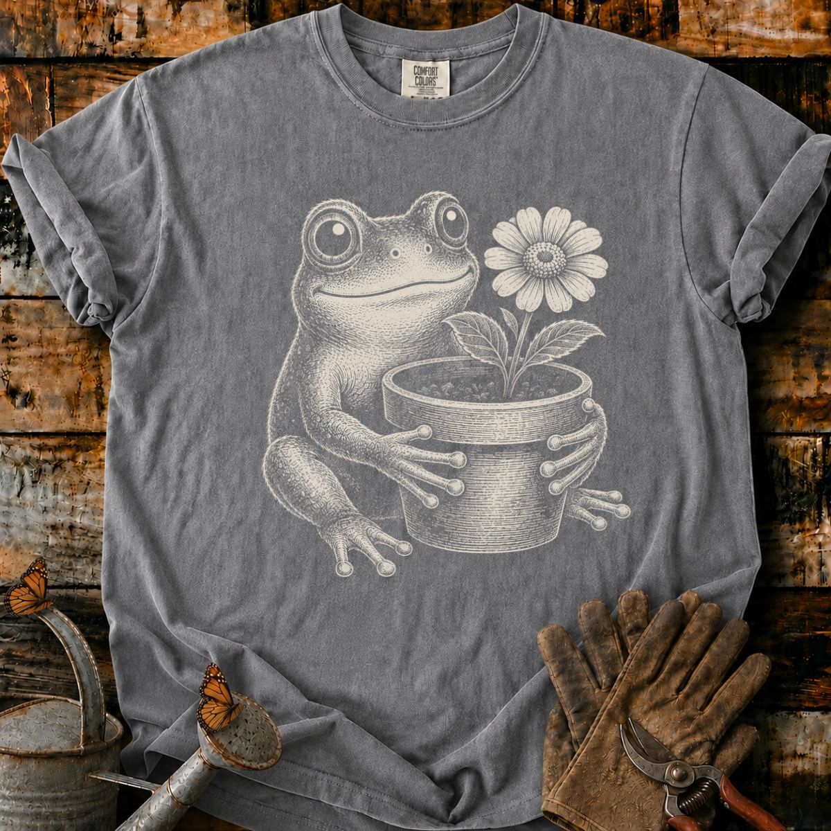 Frog With Flower Pot Art V4 T-Shirt