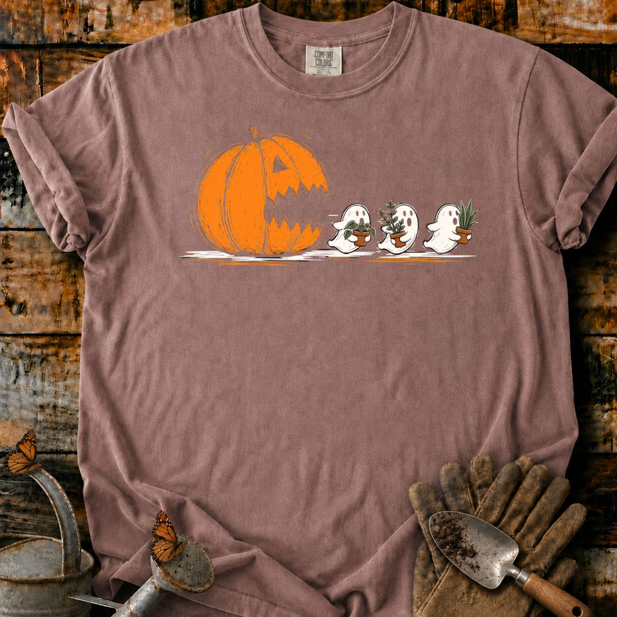 Pumpkin Chases Plant-Carrying Ghosts T-Shirt