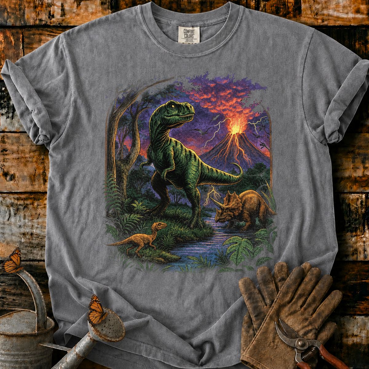Volcanic Dawn_ Dinosaurs in the Storm T-Shirt