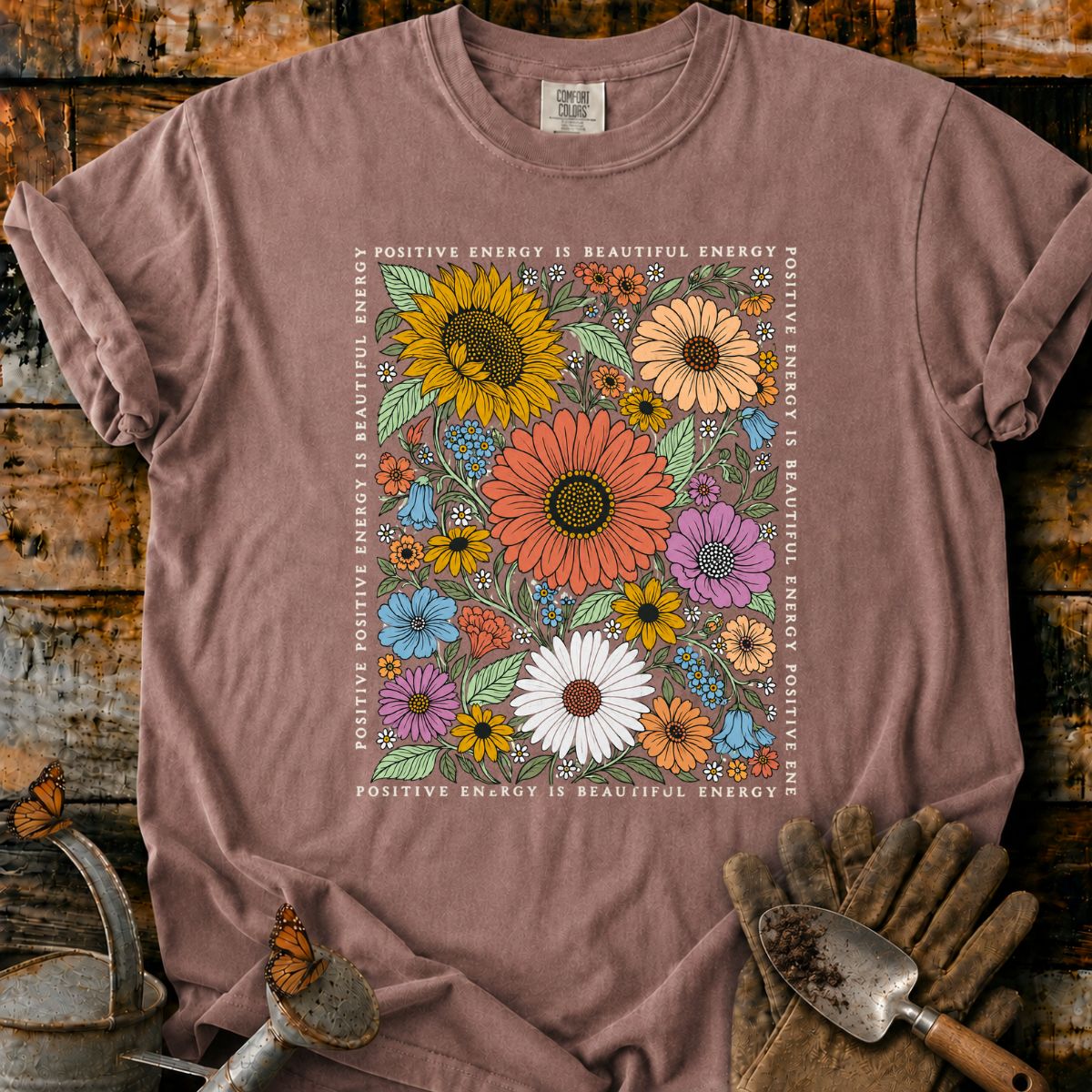 Cascading Retro Wildflower Energy Border T-Shirt