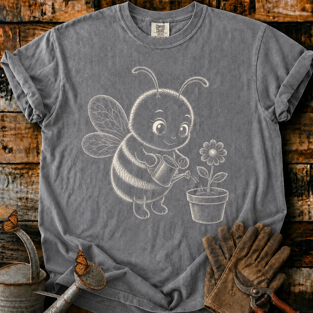 Bee With Flower Pot Art V3 T-Shirt