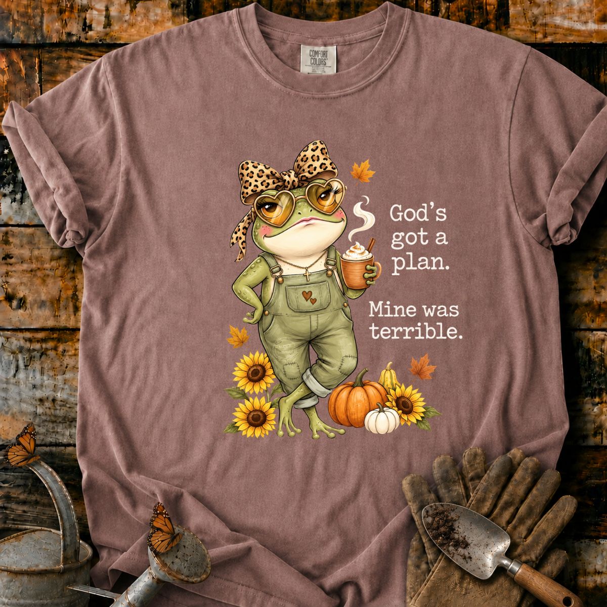Sassy Autumn Frog with Coffee and Wisdom T-Shirt