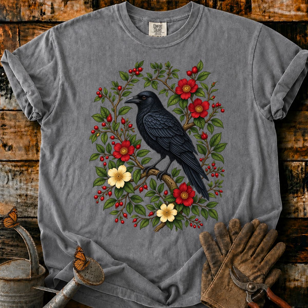 Raven in a Red Berry Wreath T-Shirt