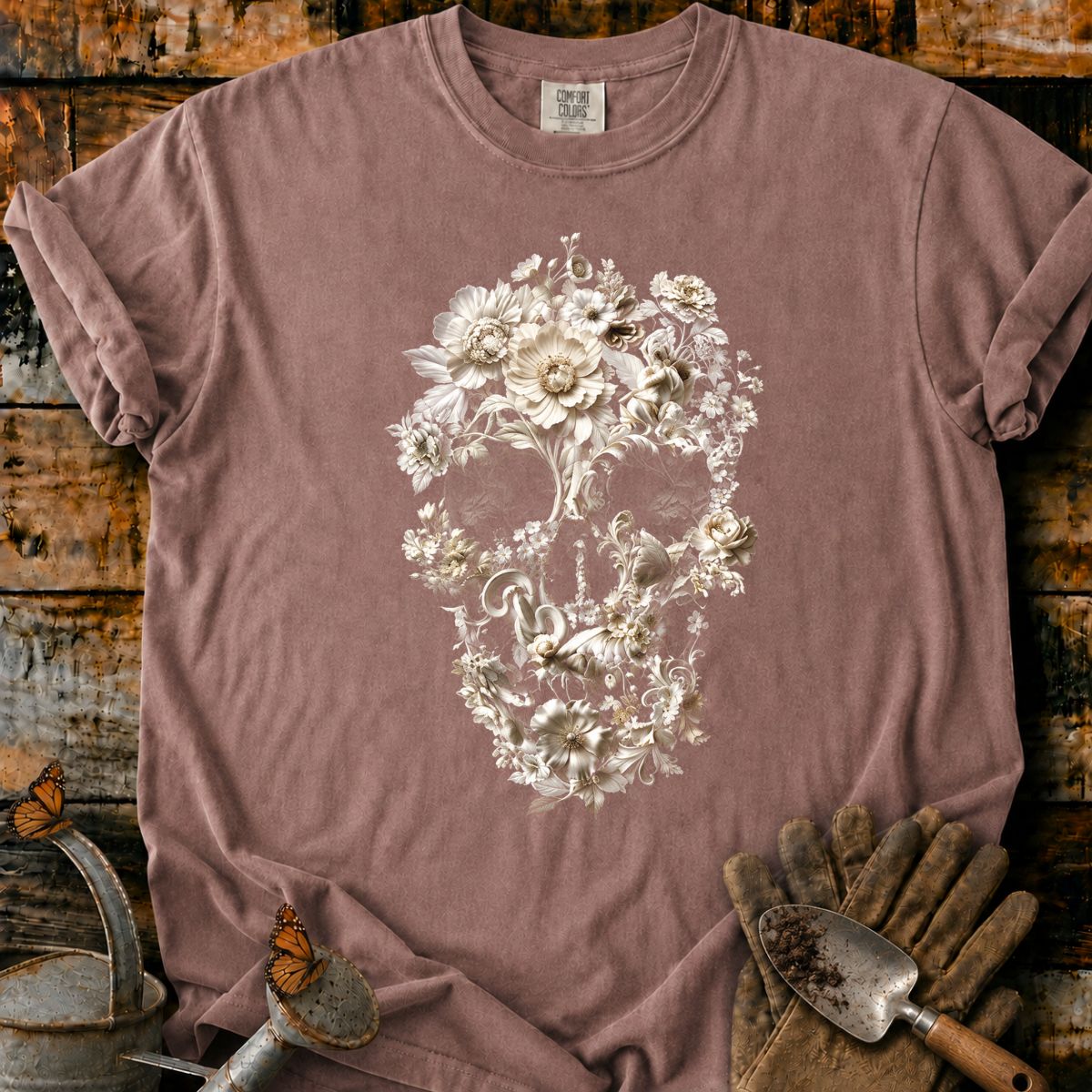 Gothic Floral Skull in Bloom T-Shirt