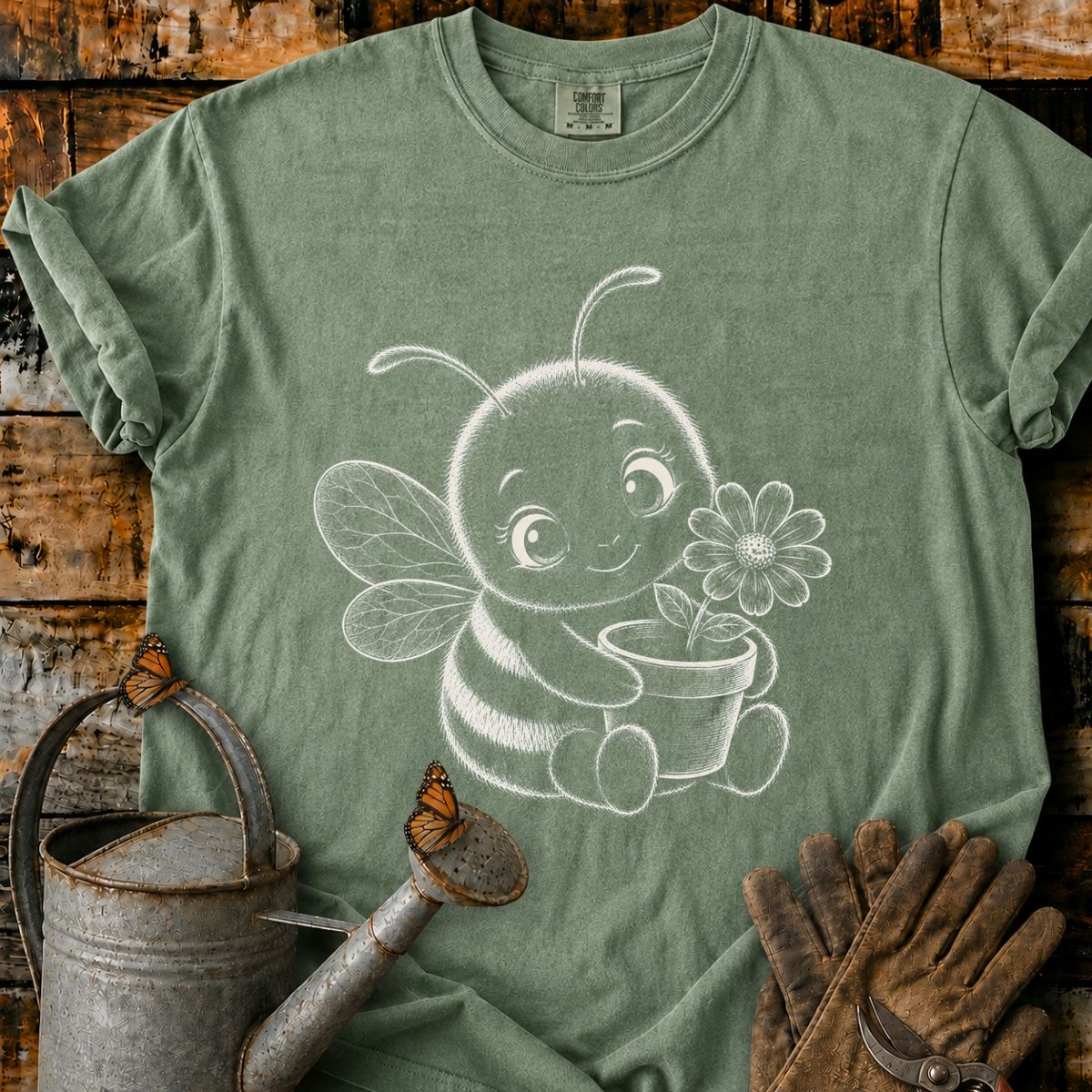 Bee With Flower Pot Art T-Shirt