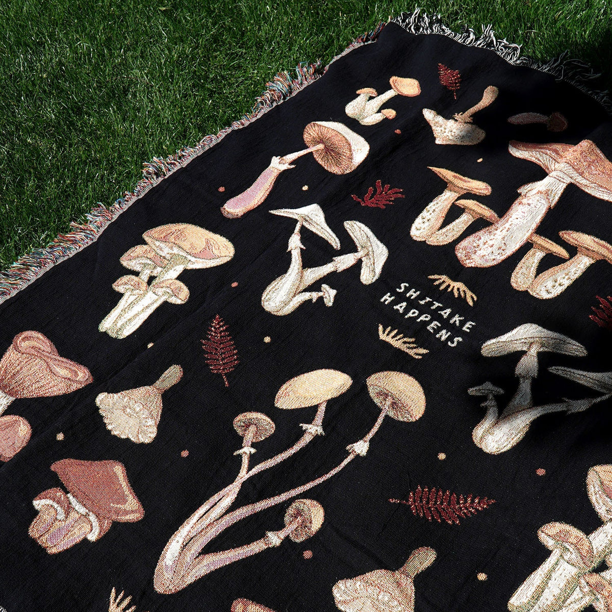 Shitake Happens Mushroom Woven Blanket